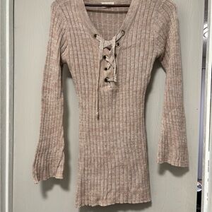 Ultra Flirt Tan Lace-Up Knit Dress